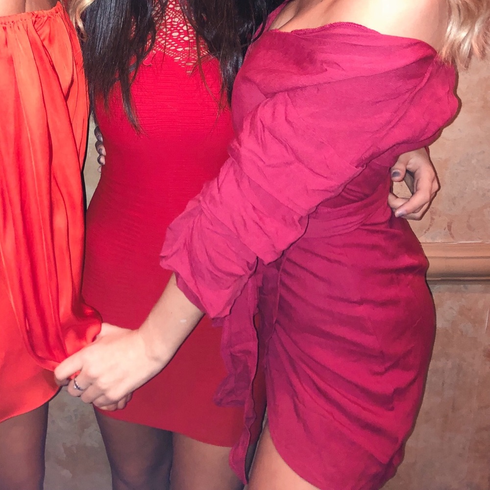 Red off the shoulder dress